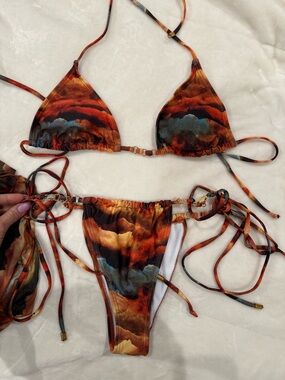 Tie-Dye Triangle String Bikini Set - Rust Multi